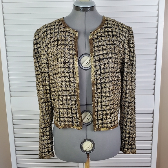 Vtg Laurence Kazar beaded silk party jacket PS - Picture 2 of 13